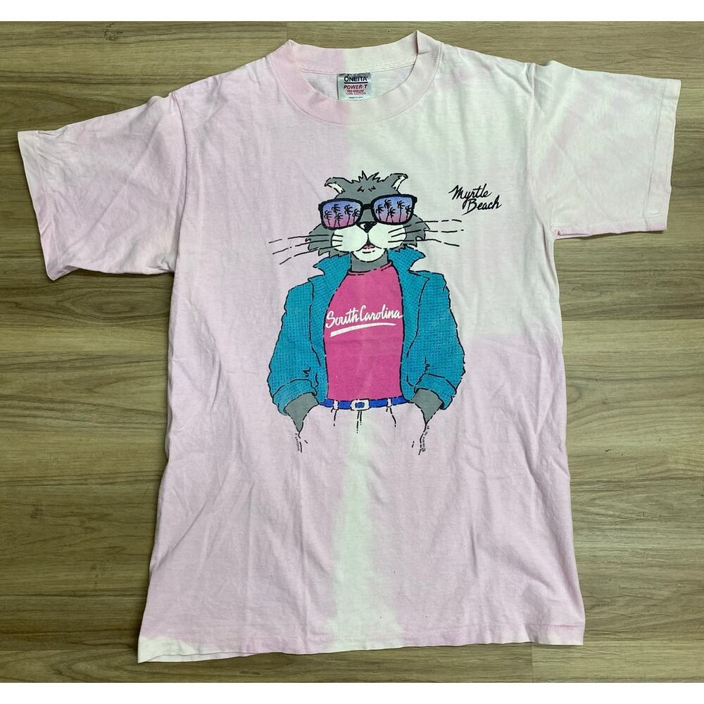 VTG 1987 Oneita Myrtle Beach SC cool cat graphic single stitch graphic t-shirt M